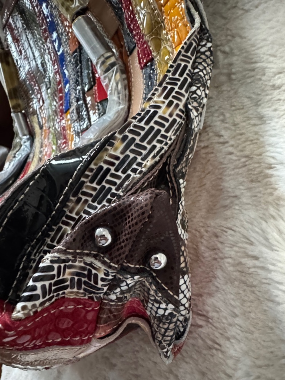 Multicolor Patchwork Oversized Patent Leather Tote Handbag Women's NWOT - Picture 15 of 15